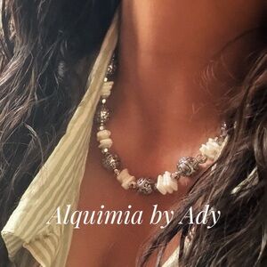 Bold silver textured bubbles and seashells maximalist necklace